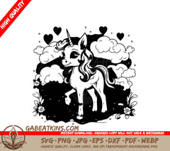 Unicorn with Clouds & Hearts SVG Illustration SVG
