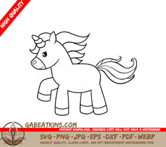 Unicorn with Long Mane SVG Design SVG