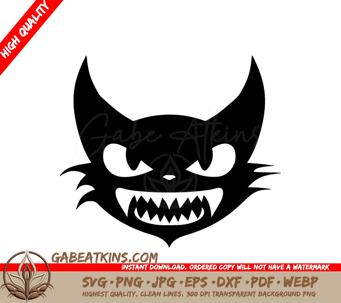 A Black And White Drawing Of A Cat With Sharp Teeth