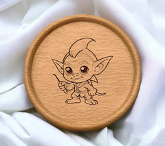Cute Elf with Wand Coloring Page SVG -  Illustration SVG