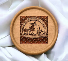 Witch Flying on Broom SVG - Full Moon Cityscape SVG