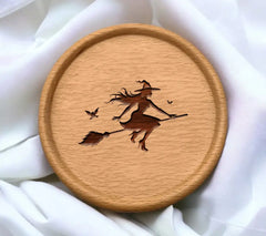 Halloween Witch Silhouette SVG Flying Broom & Bats SVG