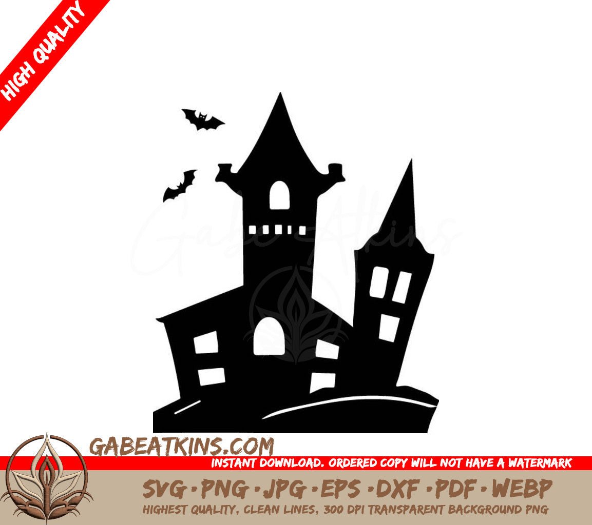 Haunted House Silhouette SVG - Halloween Vector Graphic SVG