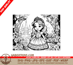 Princess Castle Coloring Page SVG for Kids SVG