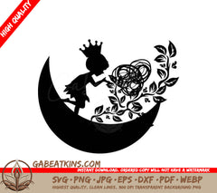 Crescent Moon Fairy Silhouette SVG - Vector Illustration Set SVG