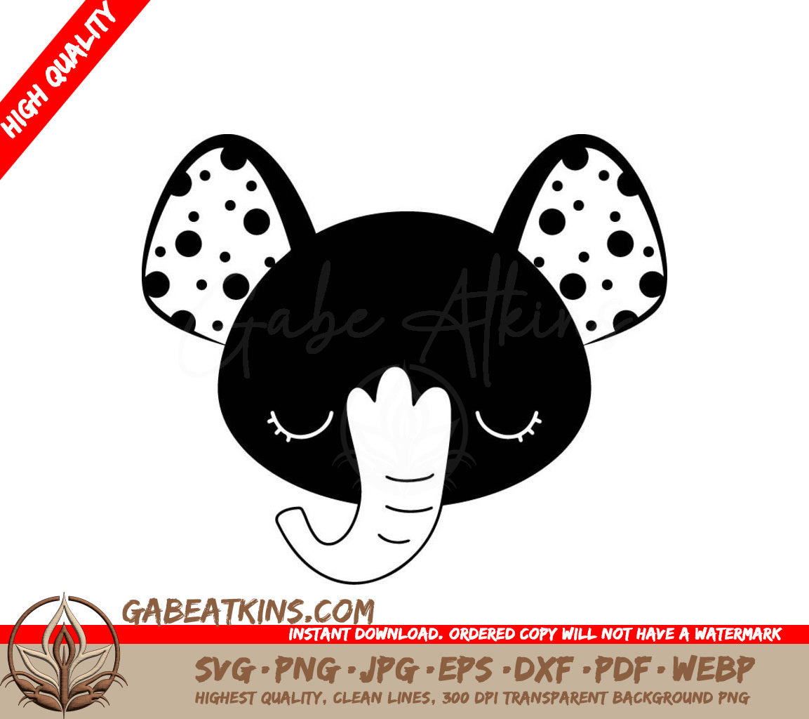 Elephant Face SVG - Cute Baby Animal Illustration SVG