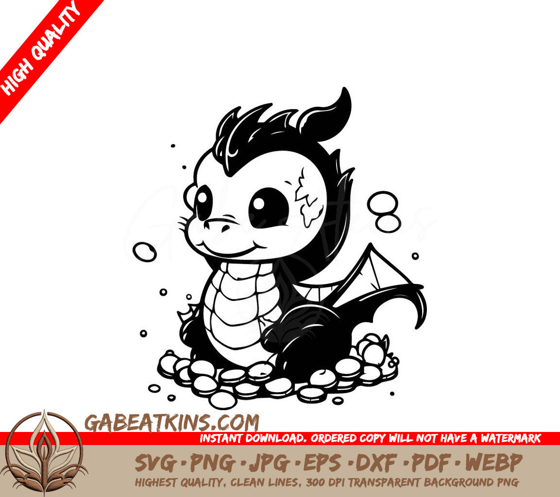 Cute Yellow Dragon with Coins SVG -  Cartoon Illustration SVG