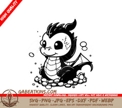 Cute Yellow Dragon with Coins SVG -  Cartoon Illustration SVG