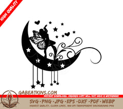Fairy & Butterfly Crescent Moon SVG Silhouette Collection SVG