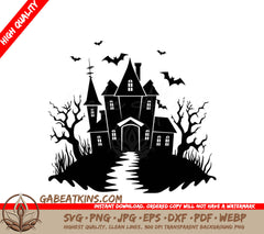 Haunted House with Bats SVG - Vector Illustration SVG