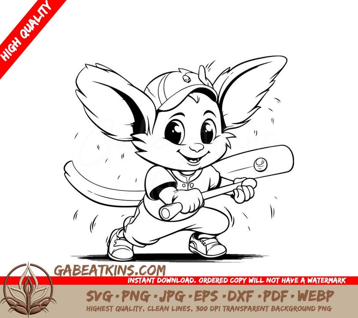 Cartoon Bunny Baseball SVG - Coloring Page for Kids SVG