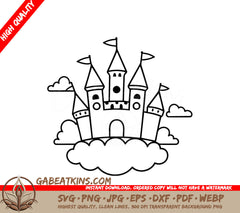 Cute Castle Cloud Coloring Page SVG - Doodle Illustration SVG