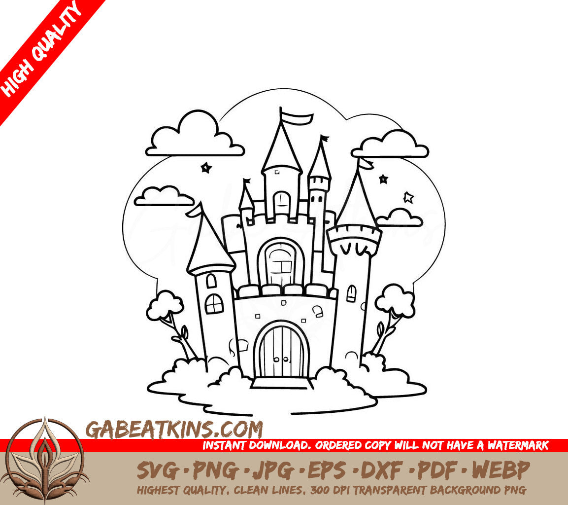 Cute Castle Coloring Page SVG -  Doodle for Toddlers SVG