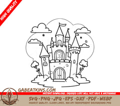 Cute Castle Coloring Page SVG -  Doodle for Toddlers SVG