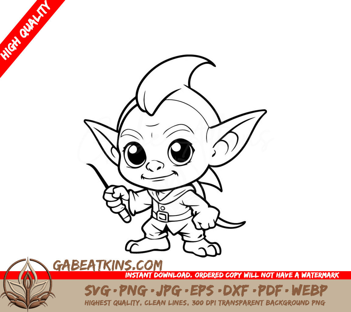 Cute Elf with Wand Coloring Page SVG -  Illustration SVG
