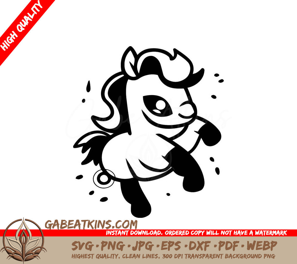 Cute  Winged Pony SVG - Cartoon Horse Running Vector Illustration SVG