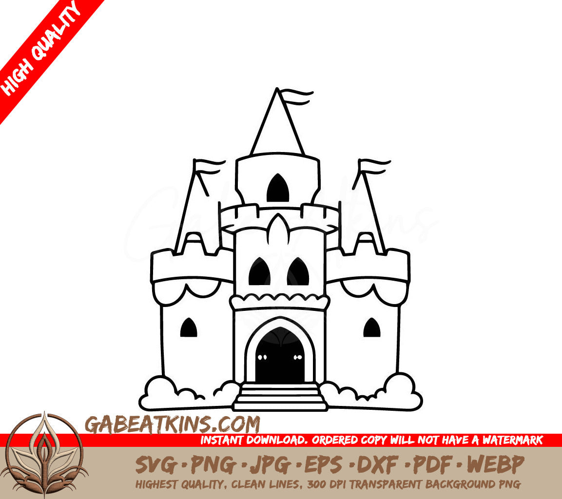 Cute Castle Coloring Page SVG -  Hand Drawn Illustration SVG