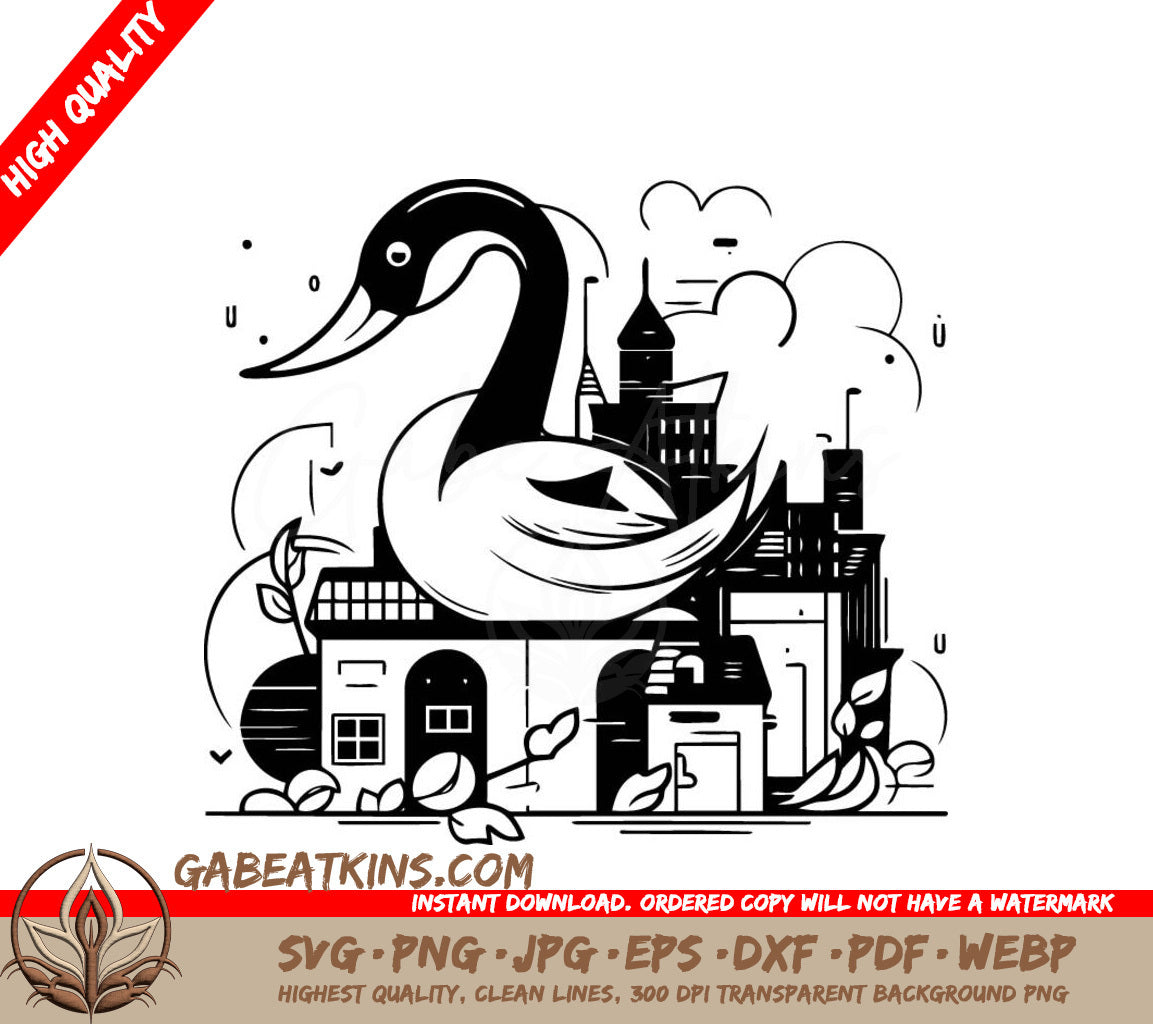 Swan on Housetop - City Background SVG SVG