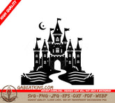 Castle Silhouette SVG - Vector Design with Crescent Moon SVG