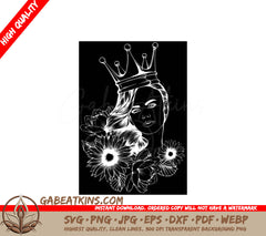 Beautiful Crowned Woman with Flowers SVG - Curly Hair Vector Illustration SVG