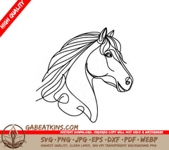 A Horses Head With A Long Mane SVG - Vector continuous line drawing of horse head 1 SVG