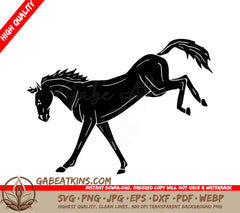 A Horse On Its Hind Legs SVG - Vector hand drawn doodle black horse kicking SVG