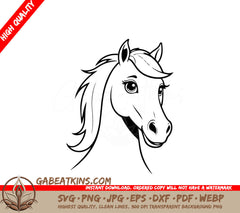 A Horses Head SVG - Vector illustration of a cute Horse doodle drawing for kids page SVG