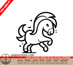 A Horse With A Long Mane SVG - Vector illustration of a cute cartoon horse running on a white background SVG