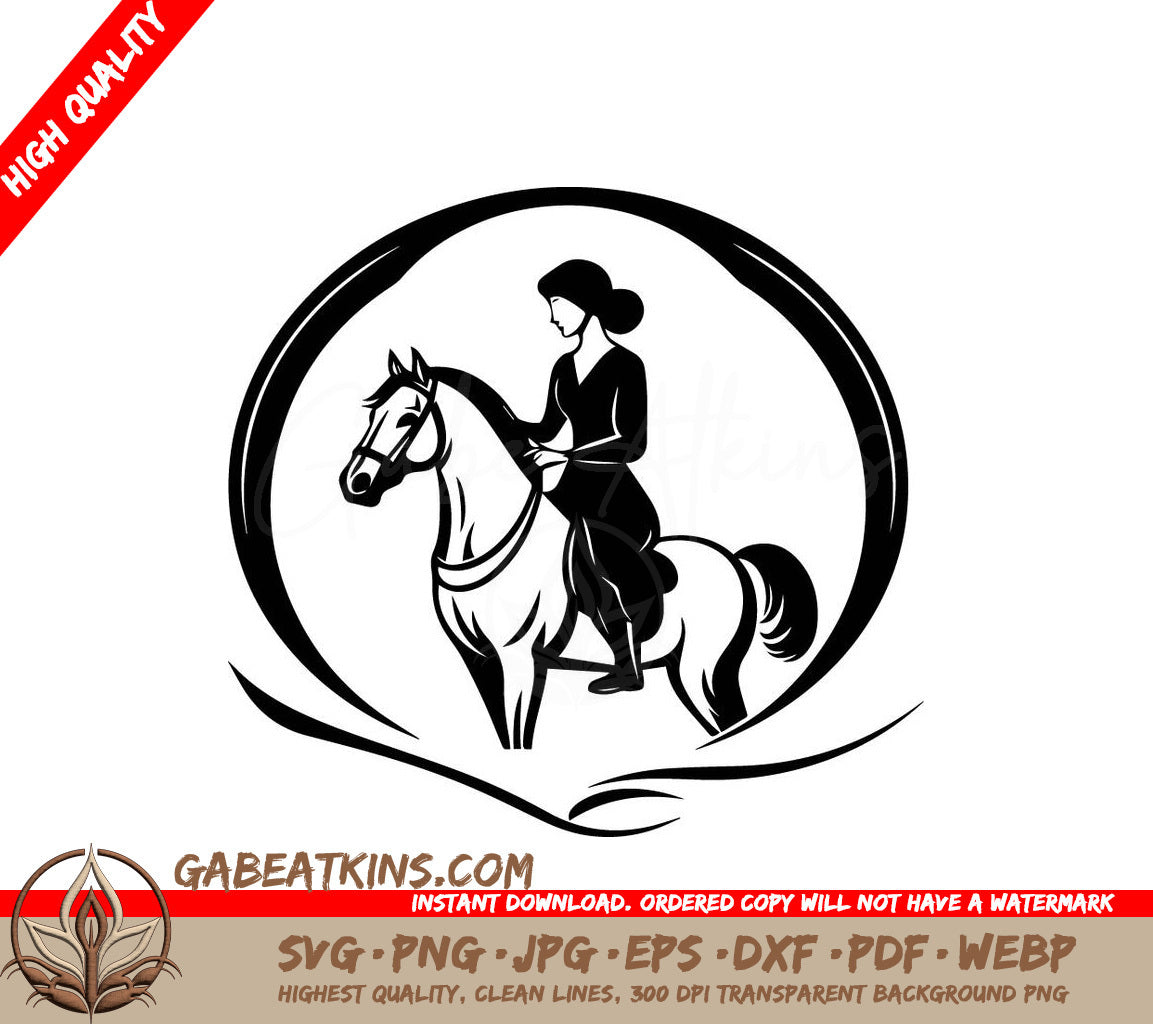 A Woman Riding A Horse SVG - Vector image of a girl riding a horse on the white background SVG