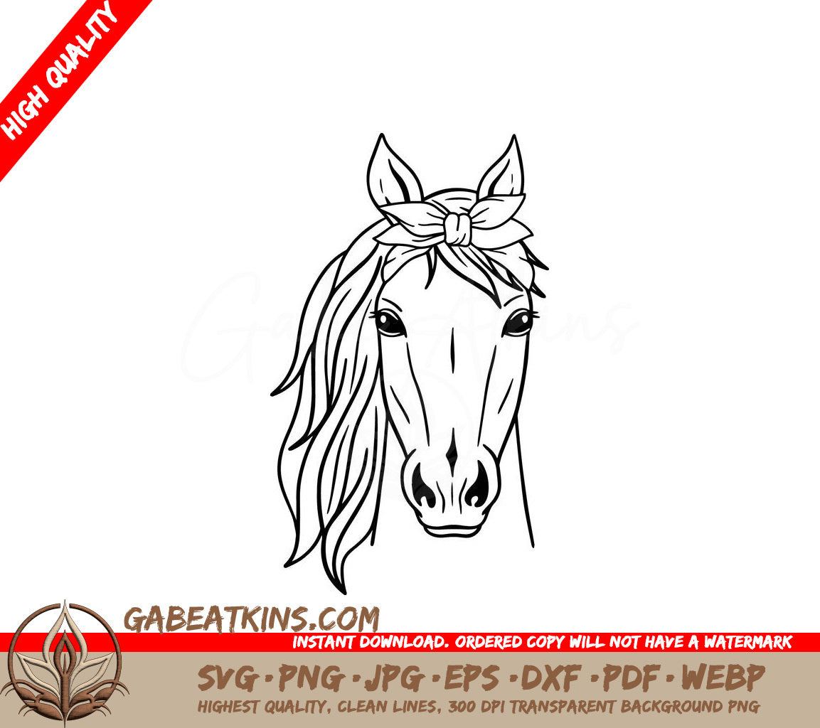 A Horse With A Flower In Its Mane SVG - Vector silhouette of a horse_s head Wild Animals Horse head with Bandana SVG
