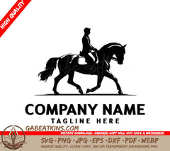 A Silhouette Of A Man Riding A Horse With The Company Name Tagline Here SVG - Vector silhouette of a man rider on horse logo Modern horse with rider logo Cowboy Riding Horse SVG