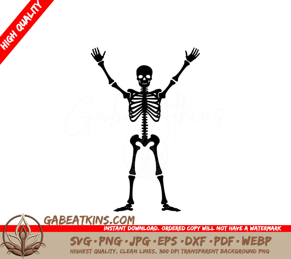 A Black And White Drawing Of A Skeleton With Its Arms Outstretched