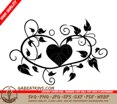 A Heart Surrounded By Leaves And Swirls SVG - Vine-wrapped Heart SVG