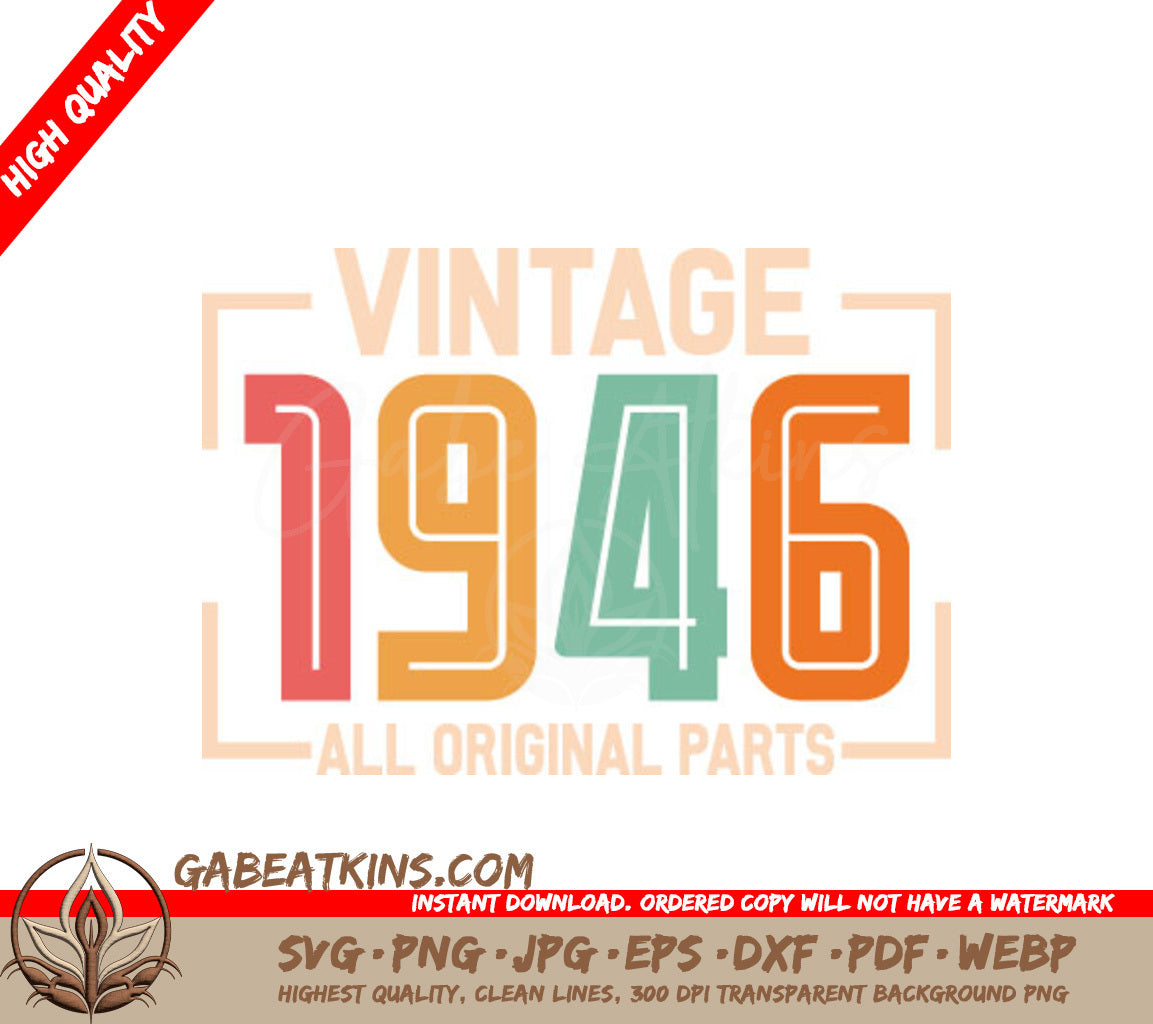 Vintage 1946 All Original Parts SVG - White Background SVG
