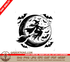 A Witch Is Flying On A Broom In Front Of A Full Moon