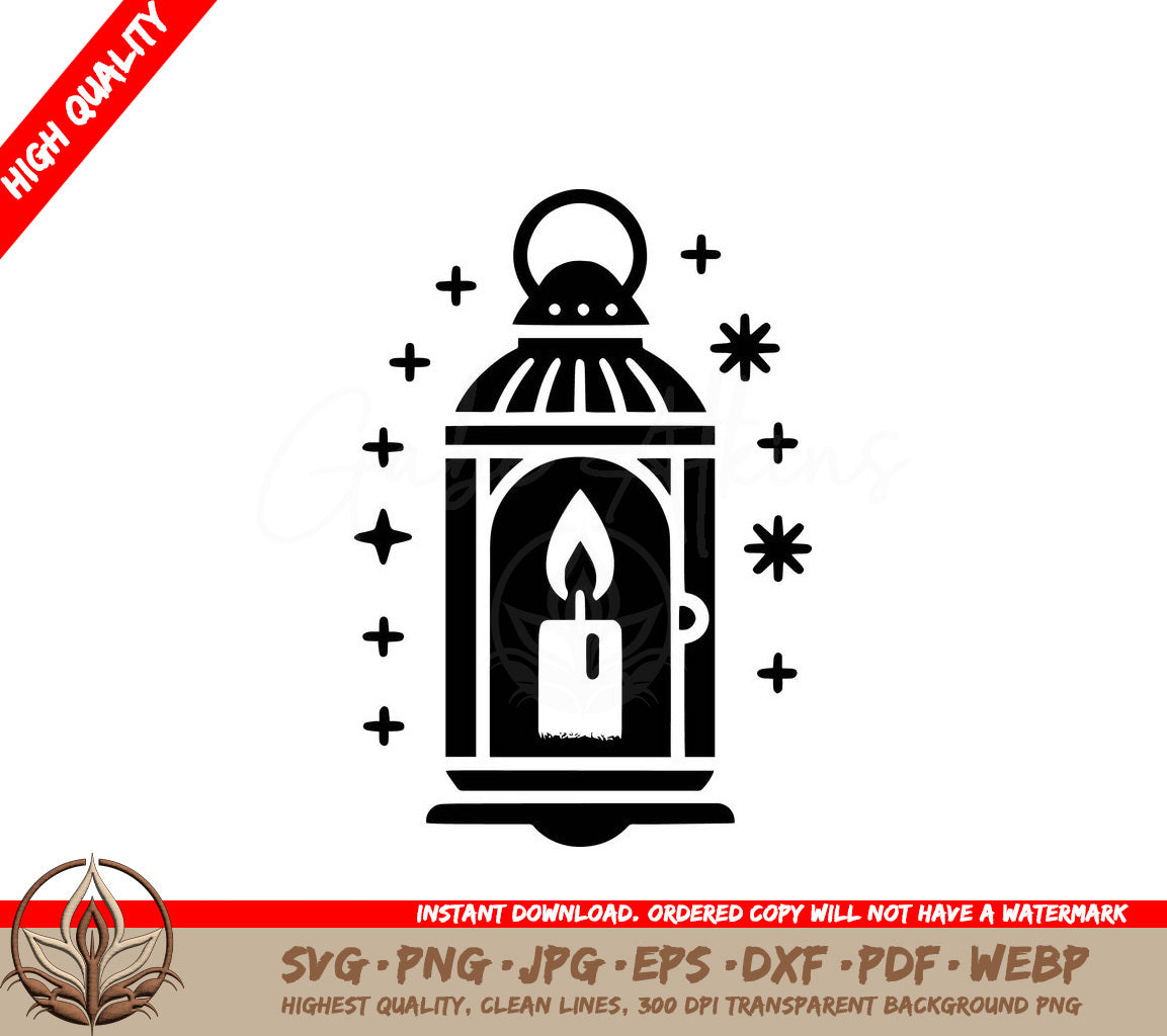Vintage Christmas Lantern Digital Design Files (SVG, PNG, JPG, AI, PDF, DXF, EPS, WebP)