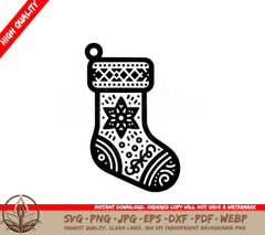 Vintage Christmas Stocking Digital Design File (SVG, PNG, JPG, AI, PDF, DXF, EPS, WebP)