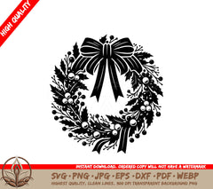 Vintage Christmas Wreath SVG, PNG, JPG, AI, PDF, DXF, EPS and WebP - Digital Download