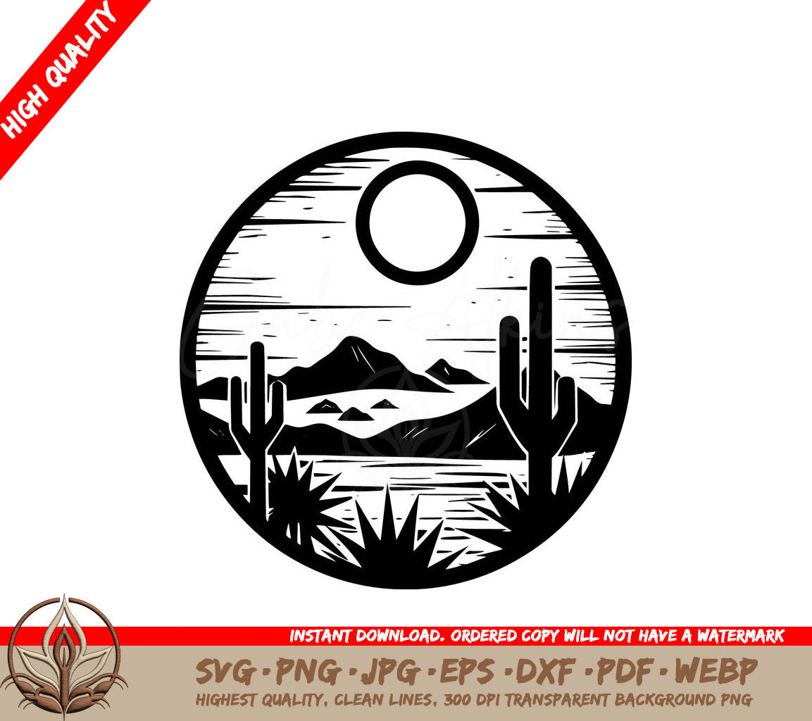 Vintage Desert Scene Digital Design File (SVG, PNG, JPG, AI, PDF, DXF, EPS, WebP)