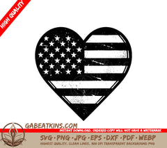 A Black And White Heart With An American Flag Inside Of It SVG - Vintage Star-spangled Heart SVG