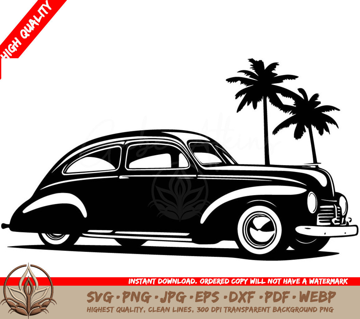 Vintage Tropical Car Design in Multiple File Formats (SVG, PNG, JPG, AI, PDF, DXF, EPS, WebP)