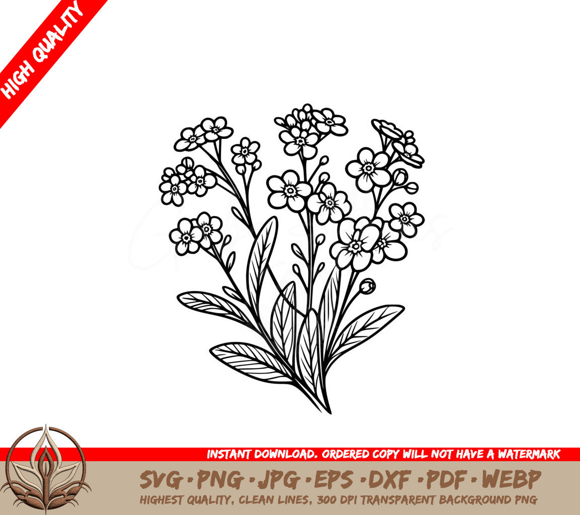 Vivid Forget-Me-Not Flowers SVG PNG JPG AI PDF DXF EPS and WebP Digital Download