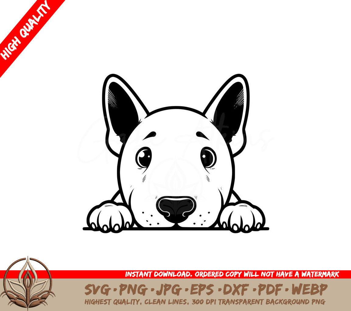 Watchful Bull Terrier SVG PNG JPG AI PDF DXF EPS and WebP Digital Download