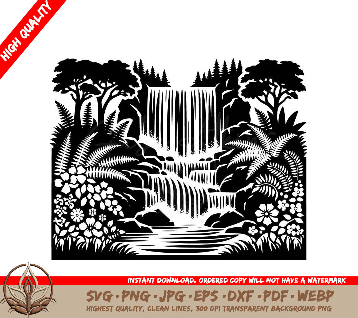 Waterfall Haven Digital Design File (SVG, PNG, JPG, AI, PDF, DXF, EPS, WebP)