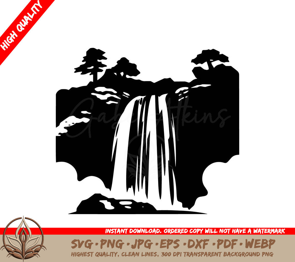 Waterfall Landscape - Digital Download (SVG, PNG, JPG, AI, PDF, DXF, EPS, WebP)