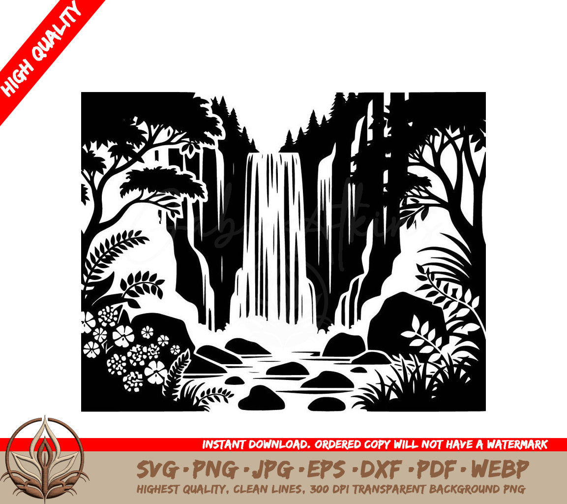 Waterfall Serenity: Digital Design in Multiple File Formats (SVG, PNG, JPG, AI, PDF, DXF, EPS, WebP)