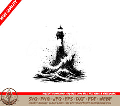 Waves Crashing Lighthouse SVG