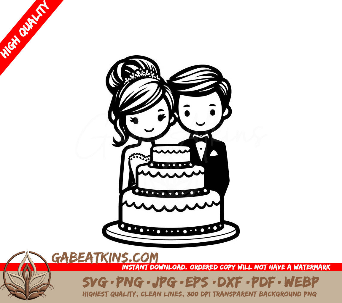 A Bride And Groom Standing Next To A Wedding Cake SVG - Wedding Celebration SVG