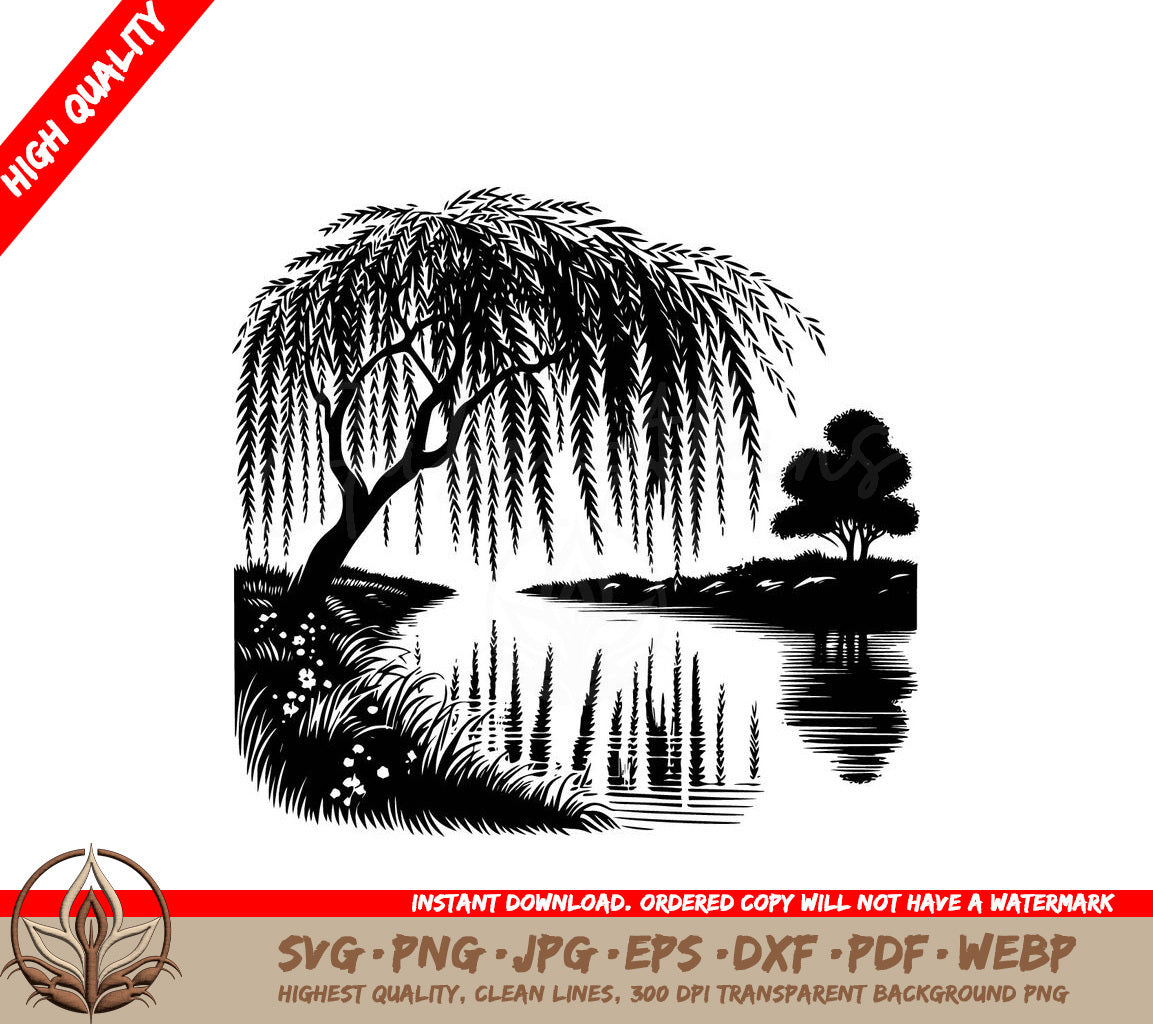 Weeping Willow Reflection Digital Design in Multiple File Formats