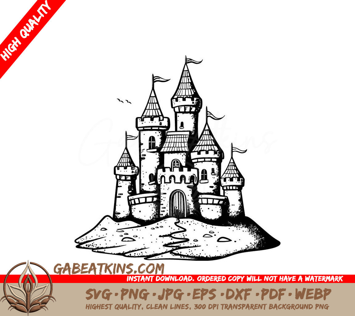 Whimsical  Castle Hill SVG - Intricate Turrets & Flags SVG